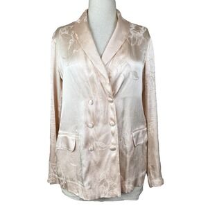 Victoria's Secret Pajama Top Blazer S Peach Satin‎ Floral Double Breasted Lounge